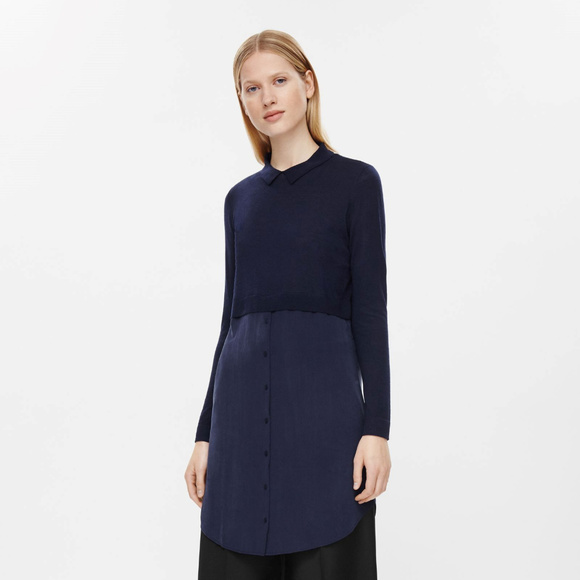 COS Navy Merino Wool Silk Shirt Dr - Picture 1 of 4